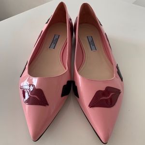 PRADA Pink Leather Lips Pointed-toe Ballet Flats